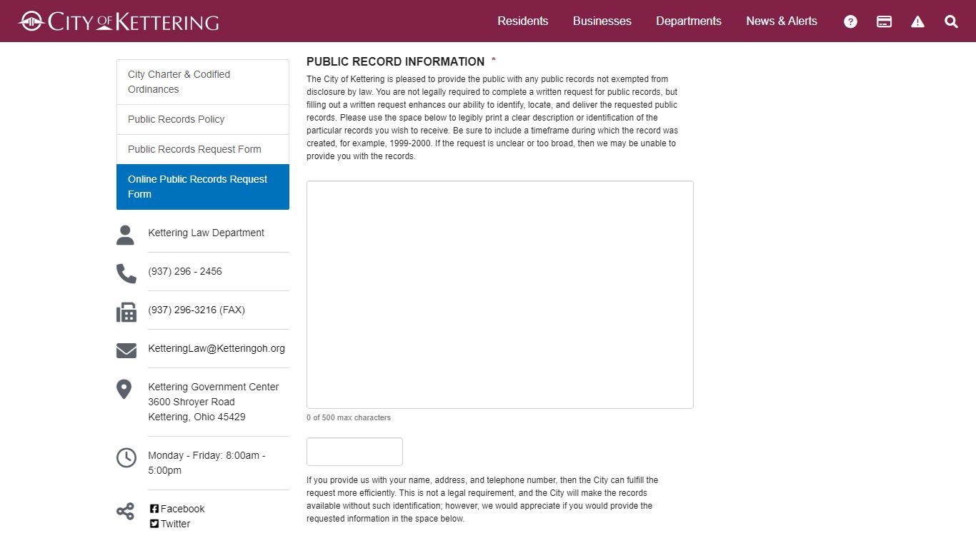 Online Public Records Request Form - Kettering