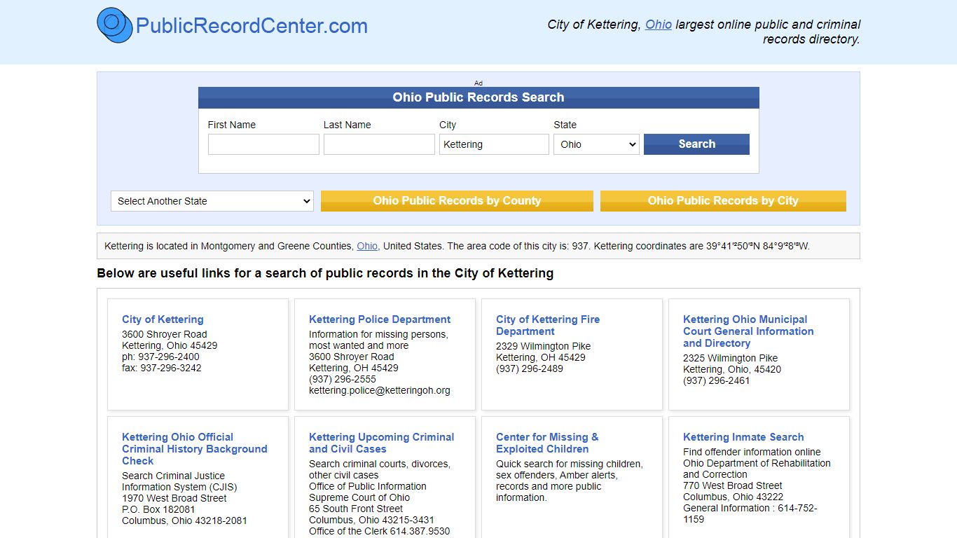 Kettering, Ohio Public Records and Criminal Background Check